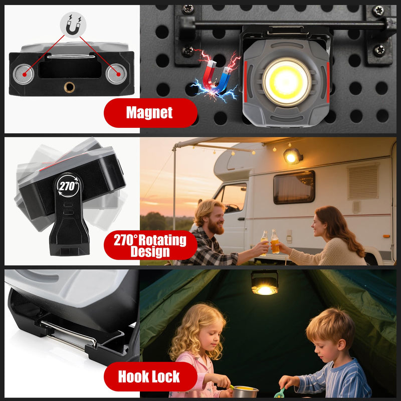 [Australia - AusPower] - SUNPRO Magnetic Work Light Rechargeable, Portable FloodLight with Hook, Stepless Dimmable for Camping Car Repairing Emergency Job Site Lighting(2, Grey) 2 