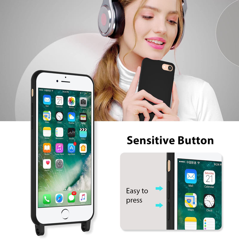 [Australia - AusPower] - UEEBAI Crossbody Lanyard Phone case for iPhone SE 2022 5G/iPhone 7/iPhone 8/iPhone SE 2020, Silicone Phone Cover with Adjustable Necklace Strap Shockproof Cover Case for iPhone SE3/SE2 - Black iPhone SE3 5G/iPhone 7/iPhone 8/iPhone SE2 