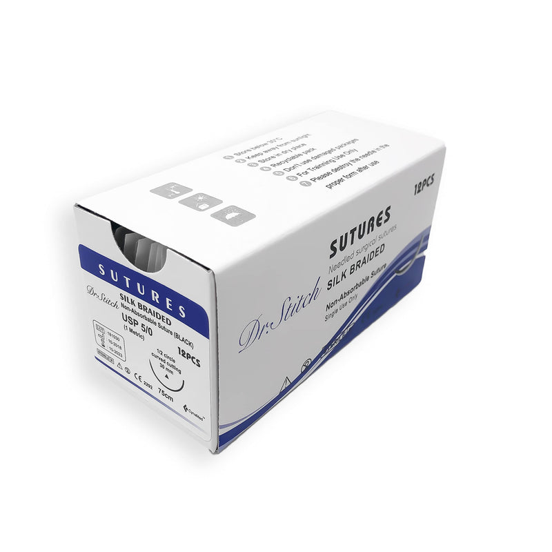 [Australia - AusPower] - CynaMed Suture Thread with Needle (12-Pack) - Training Sutures Pkg. of 12 - 'Black' Threads (12, 5/0, 19mm Blade, 1/2 Reverse Cutting) 