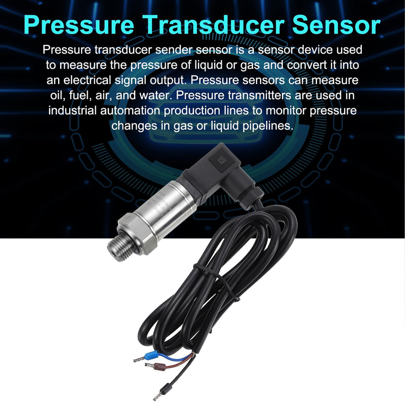 MECCANIXITY Pressure Transducer Sender Sensor with Connector, G1/4" 1MPA Stainless Steel Pressure Transmitter for Oil Fuel Water Air
