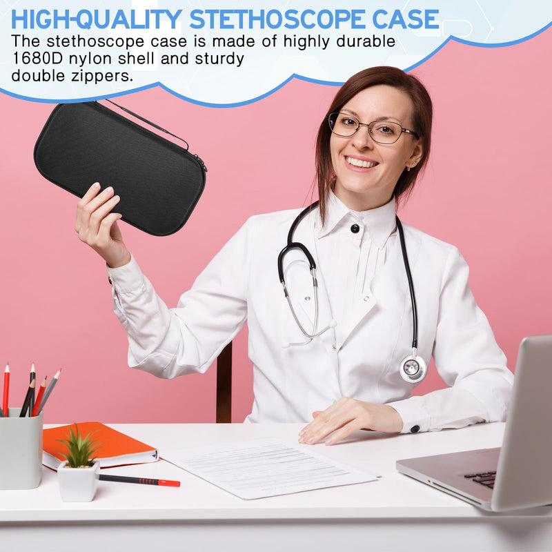 [Australia - AusPower] - 1 Pack Digital Stethoscope Case 14.4 * 7.87 * 2.28 Inch Compatible with Digital or Cardiology Stethoscope Large Portable Protective Carrying Case Extra Pocket for Doctor & Nurse(Black) Black 