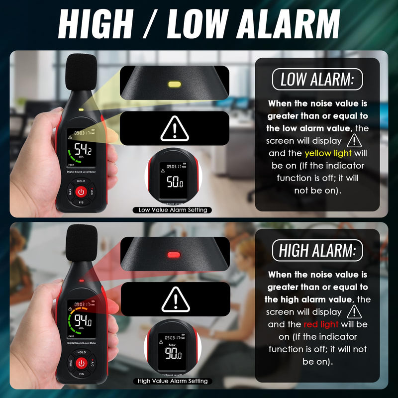 [Australia - AusPower] - Decibel Meter Sound Level Meter dB Meter Sound Noise Meter 30-130dB with MAX Data Hold, Data Record Function, Rechargeable With Alarm and A/C Frequency, Fast/Slow Time Selection for Home, Classroom 