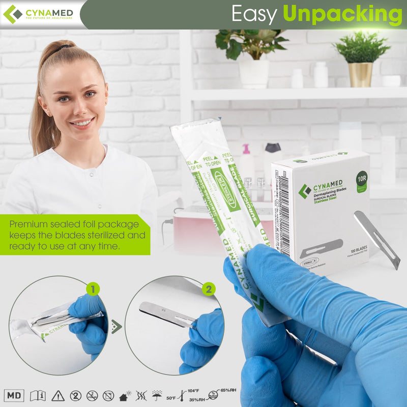[Australia - AusPower] - Dermaplaning Replaceable Blades No.10R – Box of 100, High-Quality Stainless Steel for Precise Exfoliation and Smooth Skin, Professional-Grade Blades for Facial Hair Removal and Skincare Treatments 