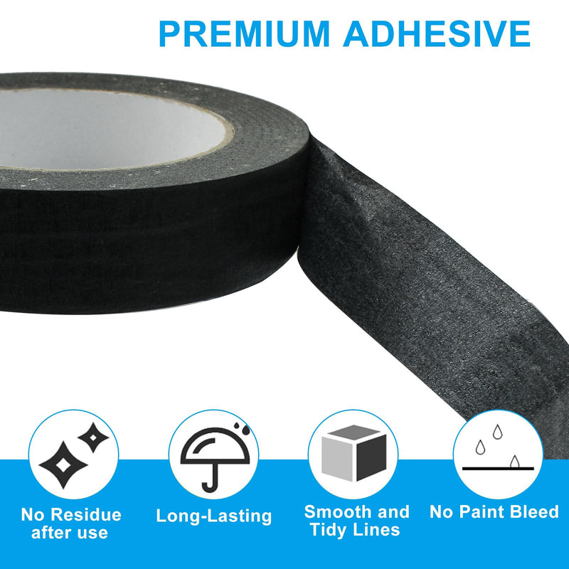 2 Rolls Black Masking Tape, 1" x 55 Yards Medium High Tack Masking Tapes, All Purpose Label Tape for Painting, DIY, Home, School, Office, Labeling and Crafts