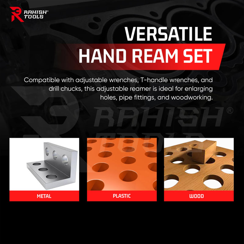 [Australia - AusPower] - Adjustable Hand Reamer Tool HV to H3 Sizes - 1/4" to 15/32” Reaming Tool for Precise Hole Finishing with Carbon Steel Blades - Hand Tools Reamers for Metal & Wood - 6.35mm - 11.90mm HV to H3 - 7Pcs 