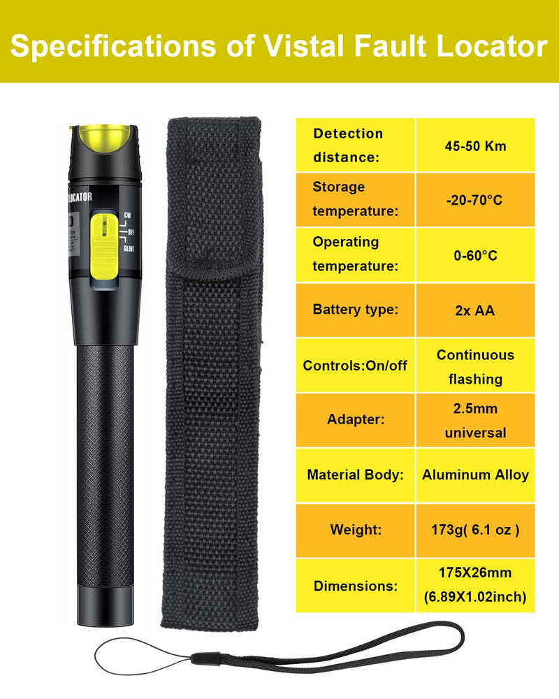 [Australia - AusPower] - Fiber Optic Tester Kit, Portable Optical Power Meter (-70~10dBm) with Fiber Fault Locator for Network Cable Test 50KM Fault Locator & OPM 