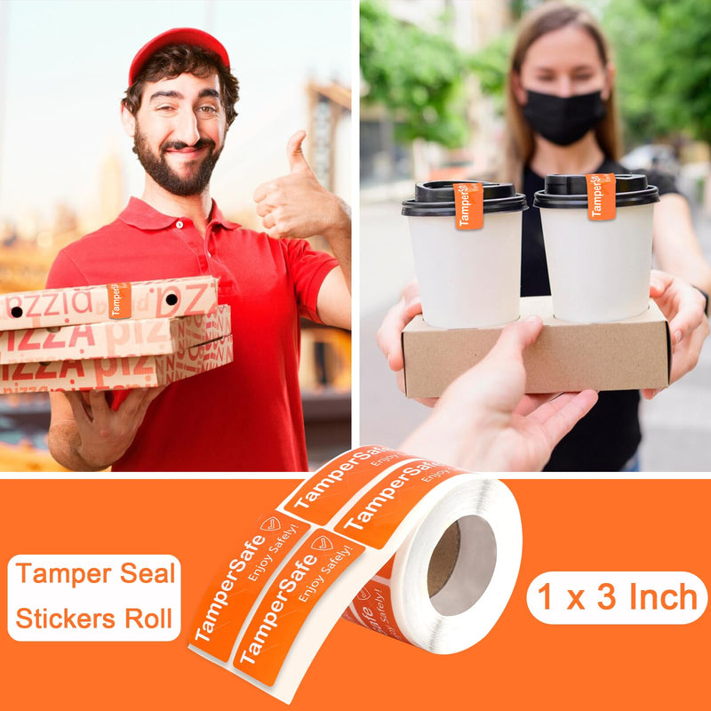 500 Pieces Tamper Evident Label1* 3 Inch Food Delivery Stickers Temper Proof Tape Roll Safe Secure Tamper Evident Seals for Food Container Pizza Boxes (Orange) Orange