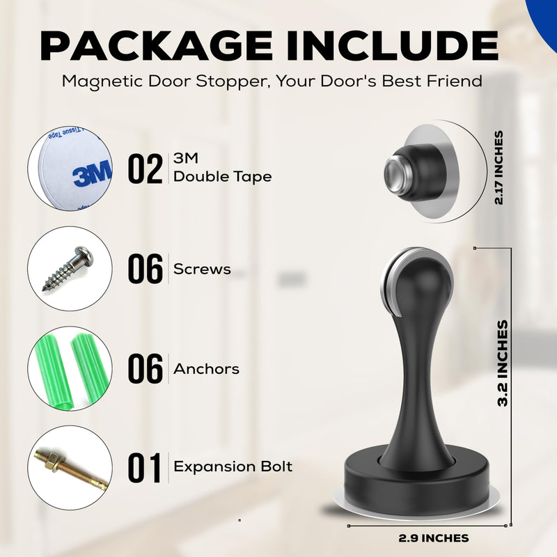 [Australia - AusPower] - Magnetic Door Stoppers for Bottom of Door - Magnetic Door Stop - Black Pack of 1 Soft- Magnetic Door Catch, Practical and No-Drill Solution with 3M Self Adhesive Pads to Hold Wide Door 