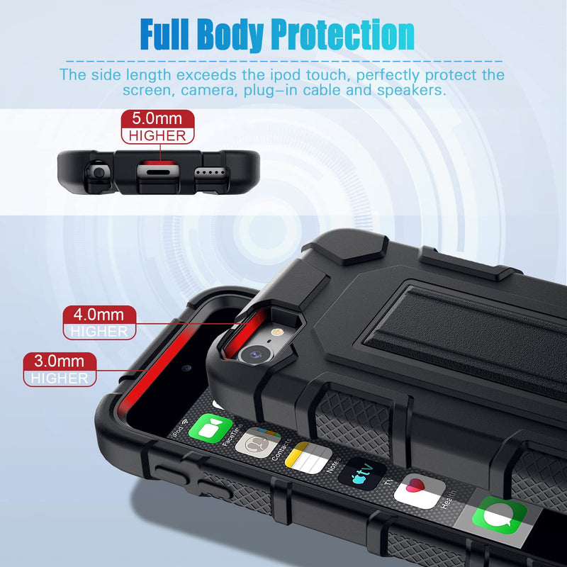 [Australia - AusPower] - iPod Touch 7th / 6th / 5th Generation Case Heavy Duty Shockproof Rugged Cover for Apple iPod Touch 7/6/5 Generation Case Black 