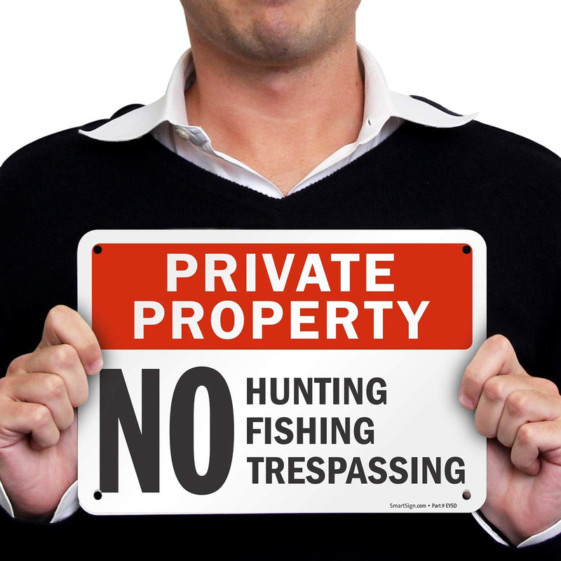SmartSign (Pack of 4) 7 x 10 inch “Private Property - No Hunting, Fishing, Trespassing” Metal Sign, 40 mil Laminated Rustproof Aluminum, Red, Black and White, Made in USA 7" x 10" Aluminum (Pack of 4)