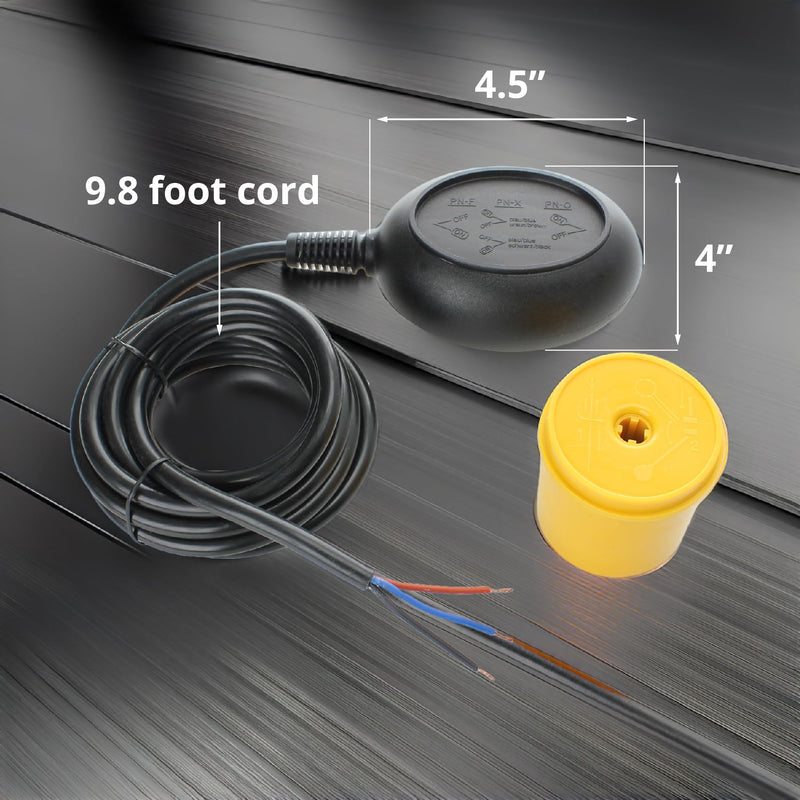 [Australia - AusPower] - Water Level Meter Sensor - Float Switch for Sump Pump - Dual Function (Fill or Empty) Operation - NO/NC Control Function, 9.8 Feet Cord Length, 250V and 10A Max Current - XK-15-5 Model 