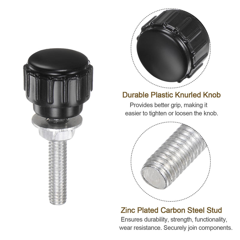 [Australia - AusPower] - uxcell 4 Sets Knurled Knobs Thumb Screws with Nuts Washers, Metric M4 x 20mm Male Thread 14mm Plastic Head, Zinc Plated Carbon Steel Stud Hand Knobs Clamping Thumbscrews Handles, Black M4 x 20mmx 14mm 