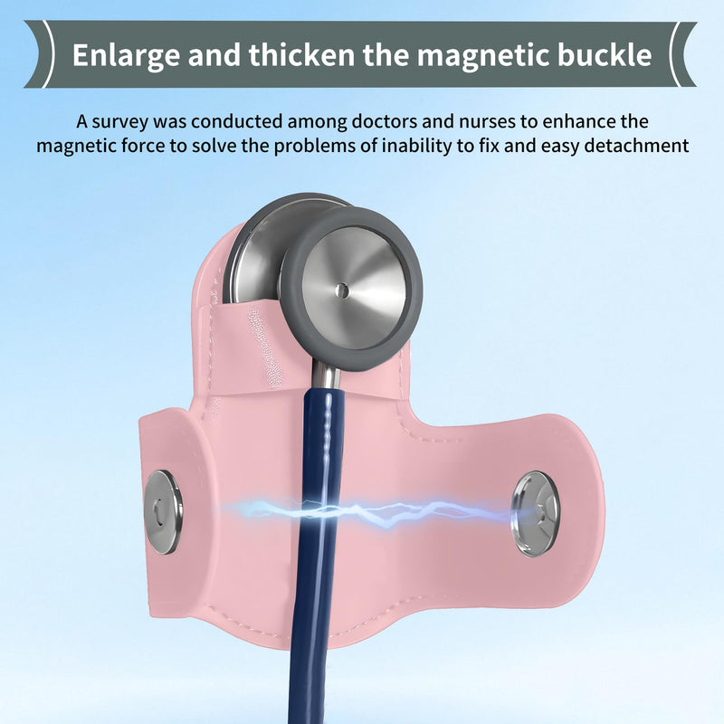 [Australia - AusPower] - Magnetic Stethoscope Holder Clip 2-Pack (Black & Pink) - Secure Hands-Free PU Leather Holster for Physicians, Nurses, EMT, Students - Fits 3M Littmann & Most Stethoscopes 