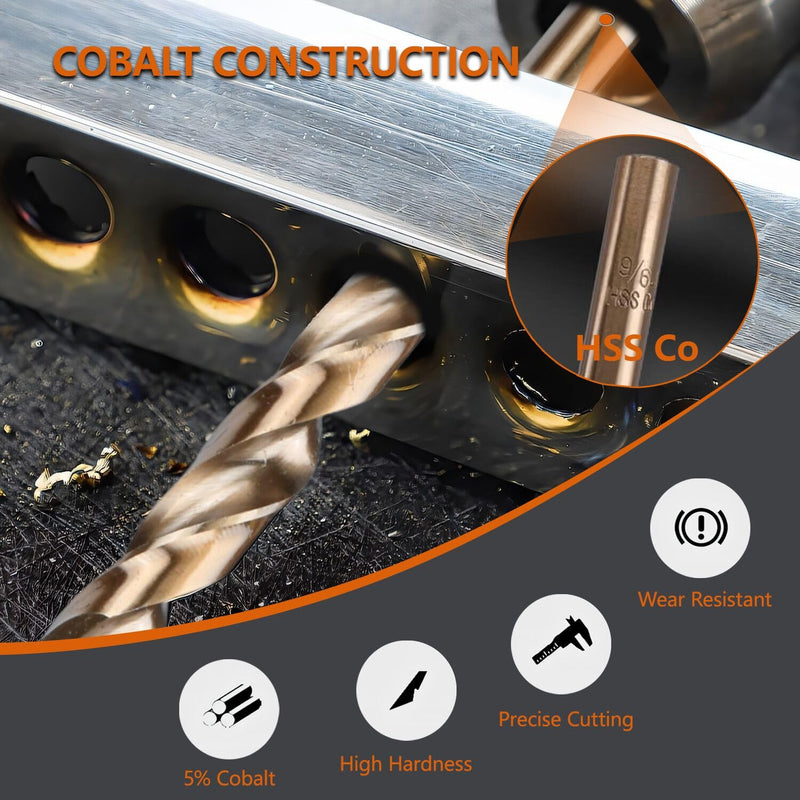 M35 Cobalt Steel Drill Bit Set, 19-Piece Metric (1mm-10mm), HSS-CO Jobber Bits with 135° Split Point & Metal Case, Professional Kit for Hardened Metal, Stainless Steel, Cast Iron 19pcs(Metal Case)
