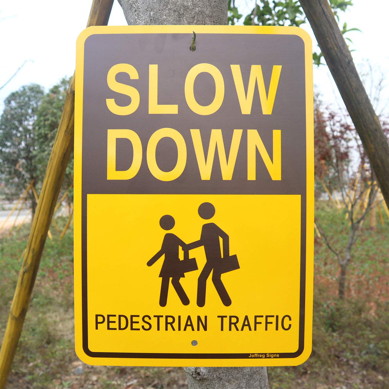 Joffreg Slow Down Pedestrian Traffic Sign,17 x12 Inches,Reflective Aluminum,UV Printed,Weather Resistant,Waterproof,Durable Ink,Easy to Mount,Outdoor Use(2 Pack) 2 Pack