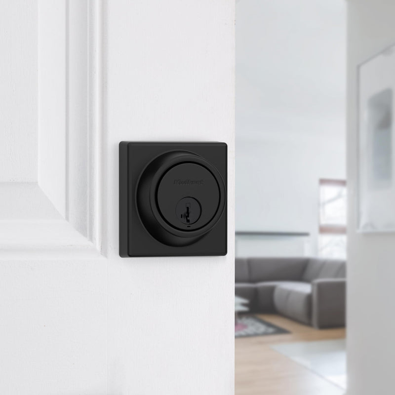 Kwikset 817 Deadbolt Lock, Matte Black Square Exterior Keyed Front Entry Door, Pick Resistant SmartKey Rekey Security, Single Cylinder Dead Bolt, with Microban Protection Contemporary New