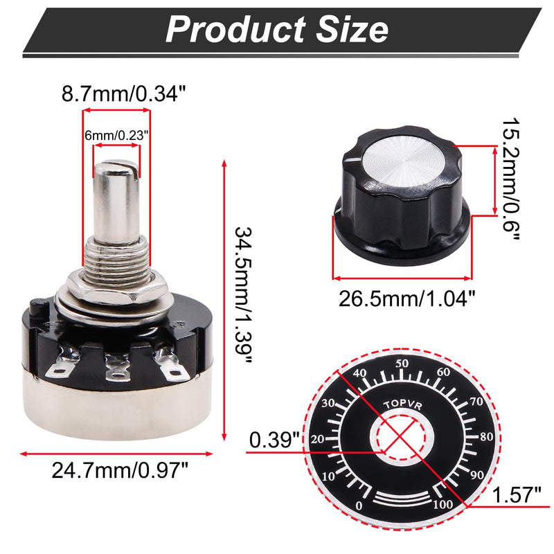 [Australia - AusPower] - TWTADE / 2pcs rv24yn20s b103 10k ohm Single Turn Rotary Carbon Linear Variable Potentiometer,Used for Inverter speed regulation. Motor speed control + 2pcs A03 knob + 2pcs dials 