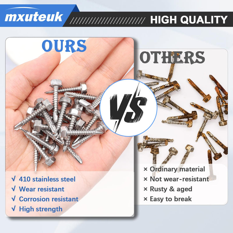 [Australia - AusPower] - mxuteuk #8×3/4" Hex Washer Head Self Tapping Screws 410 Stainless Steel Self Drilling Screws,Self Tapping Screws for metal,Sheet Metal Screws Suitable for Wood, Metal or Tough Materials (200PCS) #8×3/4" 