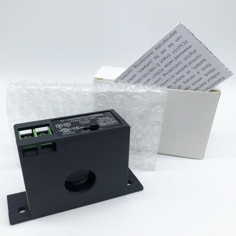FCS521-SD-10V Current Transmitter Transformer Sensor AC Current Converter 0-50A, Push Button Switch, Automatic Operation, Black FCS521-SD-10V