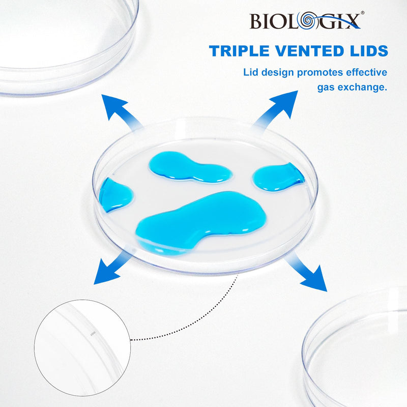 100 Pack Petri Dishes with Lids, 60x15mm Sterile Petri Dishes, Plastic Petri Dishes, 3 Vents Petri Dish, Thick Culture Petri Dishes for Lab Science Experiment, Microbiology 60×15mm 100