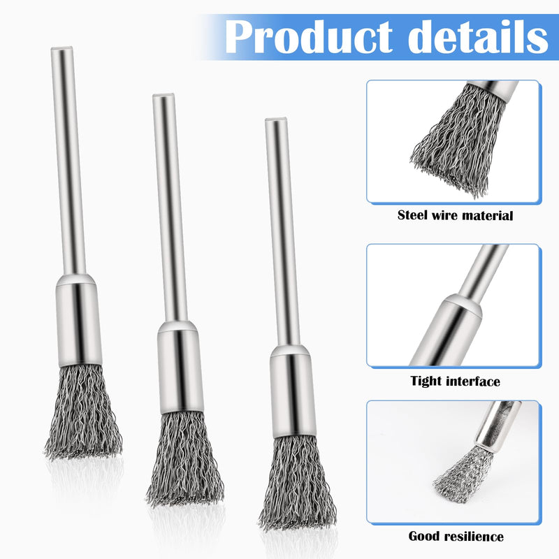 [Australia - AusPower] - Steel Cleaning End Brushes Pen 20 Pcs, 1/5? X 1/8? Wire End Cleaning Brush Metal, Extended Small Wire Brush Rust Paint Removal Bits Polishing Rotary Tools Accessories 