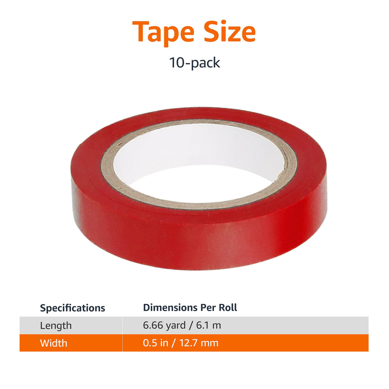 Amazon Basics Strong Adhesive Electrical Tape for Home, DIY, Automotive, Electrical Protection, Labeling and Craft Projects, 1/2" x 6.66 yard, Multi-Color, 10-Pack 1/2-inch by 6.66 yard