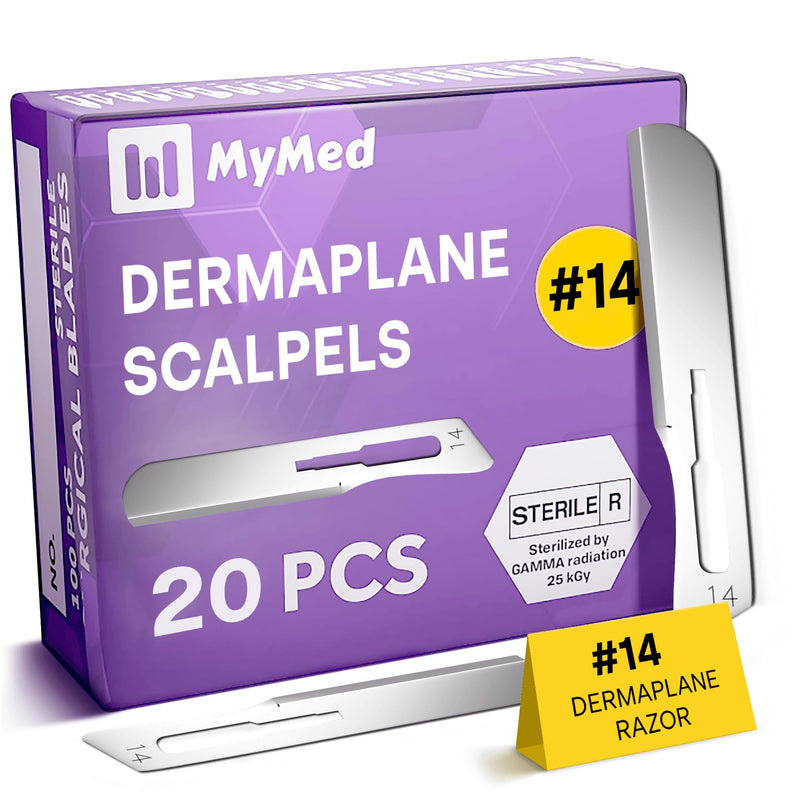 [Australia - AusPower] - 14R Blades Dermaplaning Razors Pack of 100 Blades 14, Size 14 Scalpel Blades, High Carbon Steel Dermablade Dermaplane Blades 14R Blade by Mymed (#14R) 