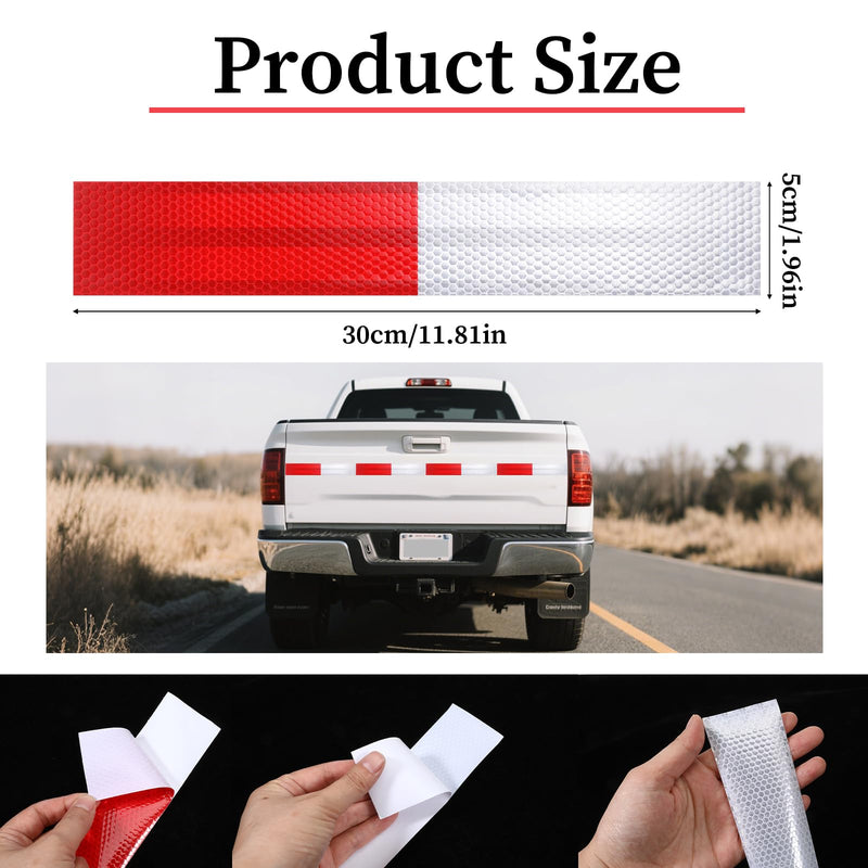 25 Pack Red/White Reflective Tape 2" x 12" Self-Adhesive Auto Truck Safety Reflector Strips Waterproof Caution Warning Tape for Cars, Trucks, Trailers, Boats & Road Signs, Trailer Reflector