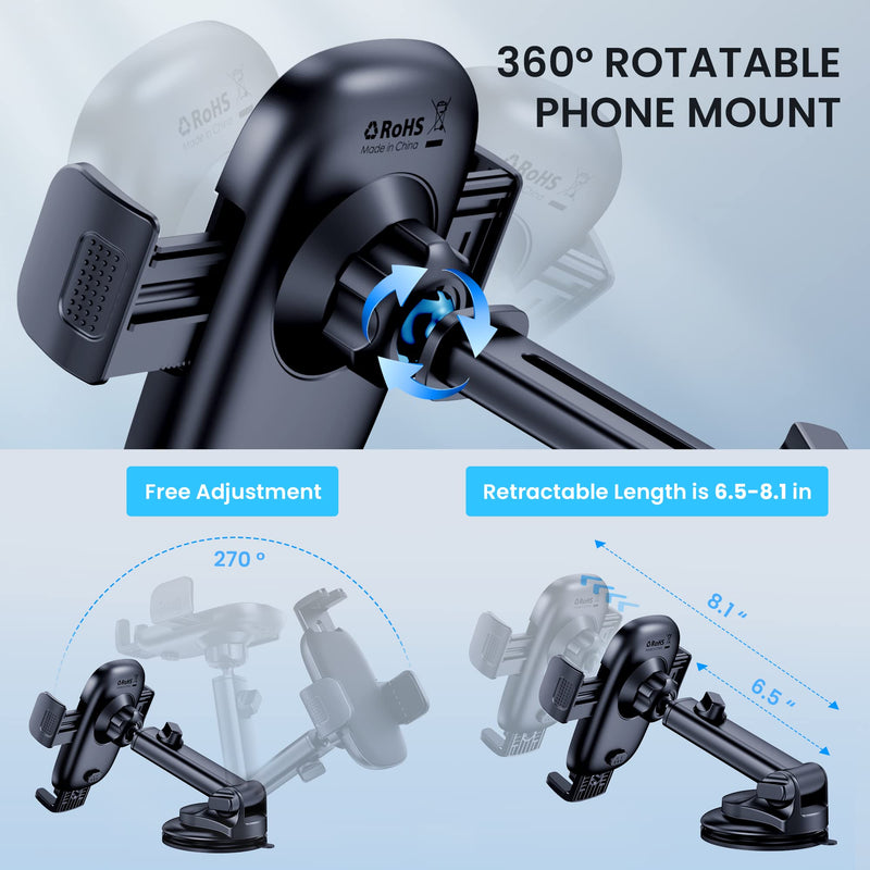 [Australia - AusPower] - Qifutan Car Phone Holder Mount Phone Mount for Car Windshield Dashboard Air Vent Universal Hands Free Automobile Cell Phone Holder Fit iPhone Black 