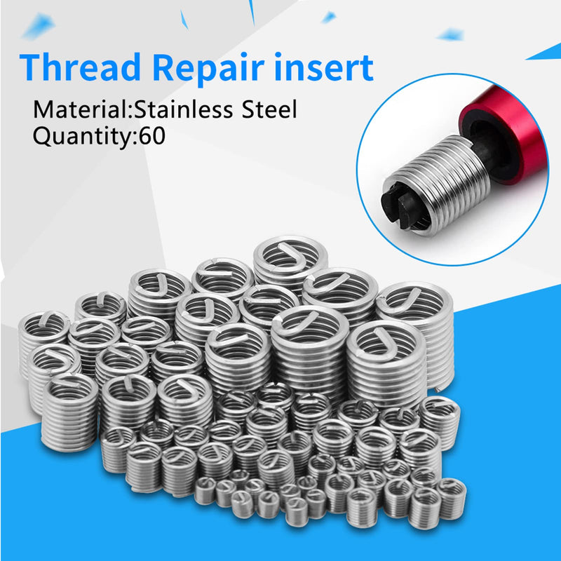 [Australia - AusPower] - Thread Repair Kit, Kit Coil Inserts Stainless Steel Thread Repair Kit,Inserts for Avoiding The Damage of Thread, 60Pcs 