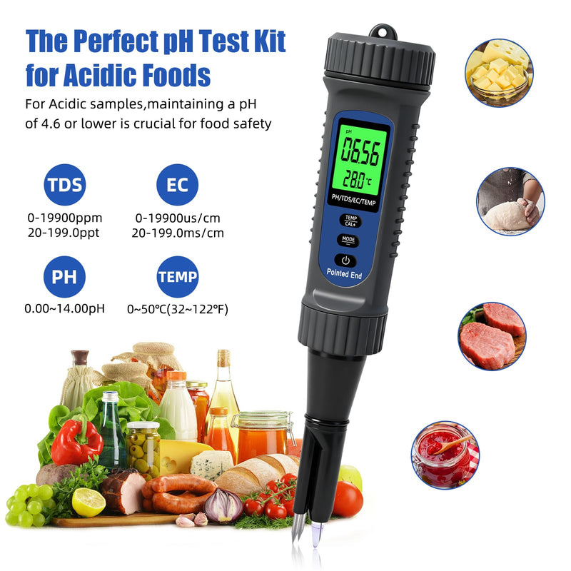 [Australia - AusPower] - pH Meter for Food with Temperature – Digital Food pH Meter, High Accuracy ±0.1 pH Electronic Tester for Hot Sauce, Fermentation, Cheese, Sourdough, Canning & Acidity Testing 