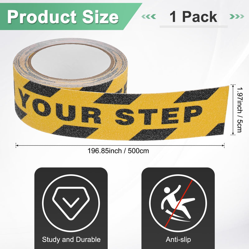 M METERXITY 1 Pcs WATCH YOUR STEP Floor Decals Stickers 2 x 197 Inch Watch Your Step Sign Warning Sticker Self-Adhesive Anti Slip Abrasive Tape for Indoor/Outdoor Stairs Step[Yellow Black]