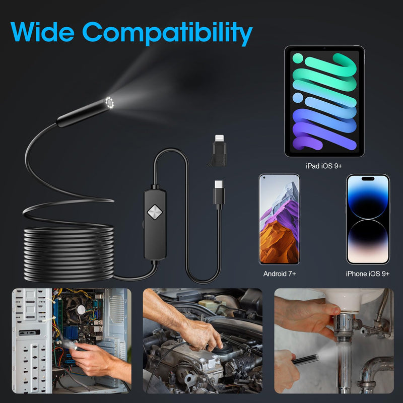 Endoscope Inspection Camera Semi Rigid Snake Cable Endoscope 1920P HD Dual Lens Endoscope Camera with Light 5 m single lens
