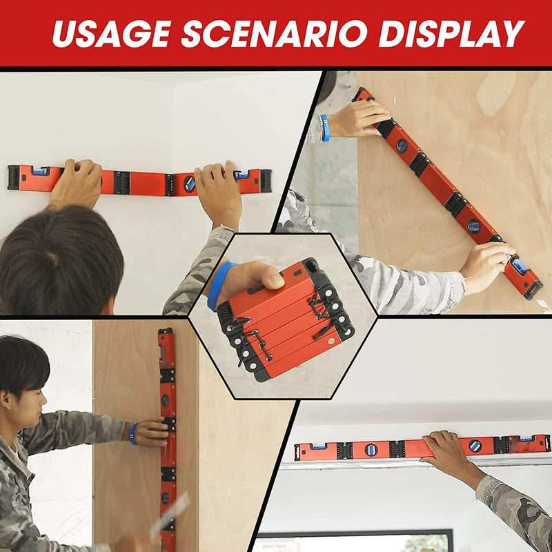 [Australia - AusPower] - Foldable Level Measuring Tool, Aluminum Alloy Leveler Tool, 28in Multifunction Multi Angle Woodworking Accurate Magnetic 4 Level Bubbles 