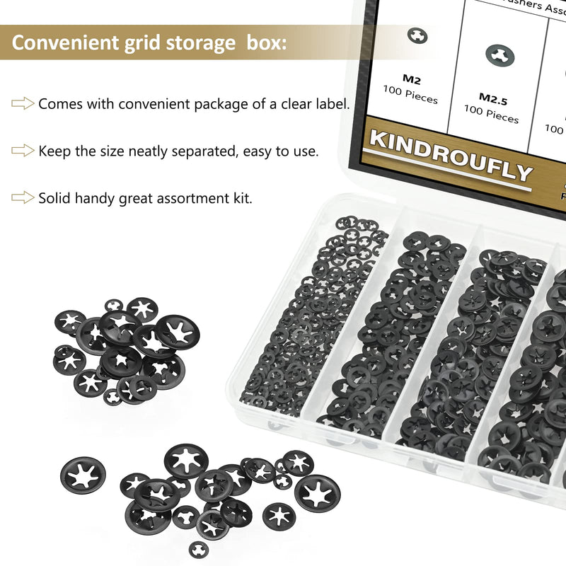 [Australia - AusPower] - 420 Pieces Internal Tooth Star Lock Washers, Kindroufly 5 Sizes Quick Speed Locking Washers, Push on Retaining Clips Assortment Kit (M2, M2.5, M3, M4, M5) M2, M2.5, M3, M4, M5 