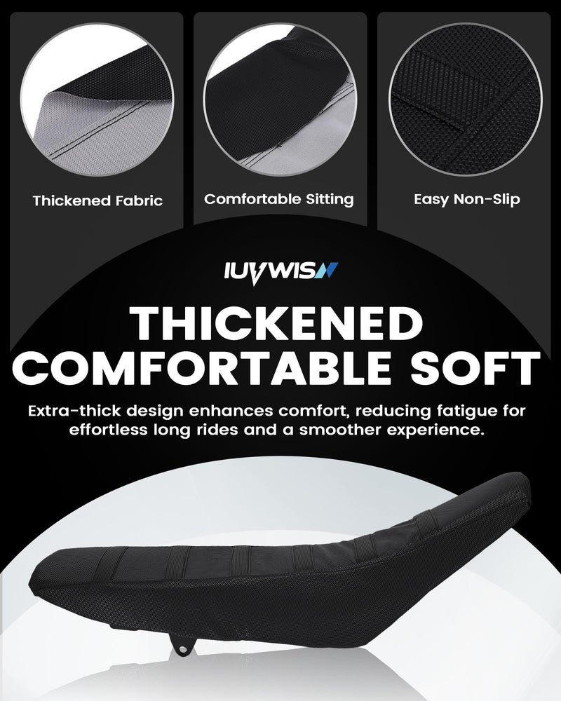 Motorcycle Soft Seat Cover Gripper Non-Slip Seat Cover Universal for Dirt Pit Bike Dual Sport Enduro Motocross Black