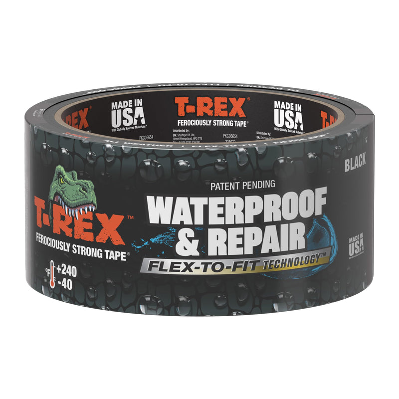 T-REX Flexible Waterproof Tape - Heavy Duty Adhesive Waterproofing Tape for Pool Repair, Leaks, Roof Patches - Extreme Weather & UV Resistance - Black, 1.88" x 30 ft. (Pack of 1) 1 Roll, 1.88" Width