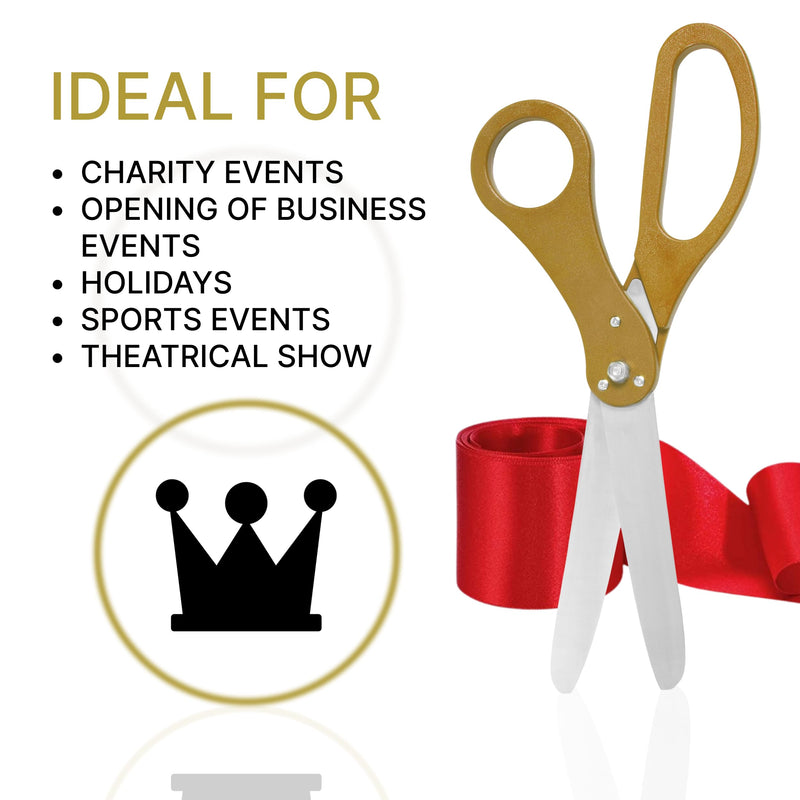 Grand Opening Ceremony Kit– 20 Inch Giant Scissors Gold with Red Ribbon for Inaugurations and Ceremonies Large Ceremonial Scissors for Ribbon Cutting Grand Opening Ribbon and Scissor for Special Event Gold Scissors + Red Ribbon