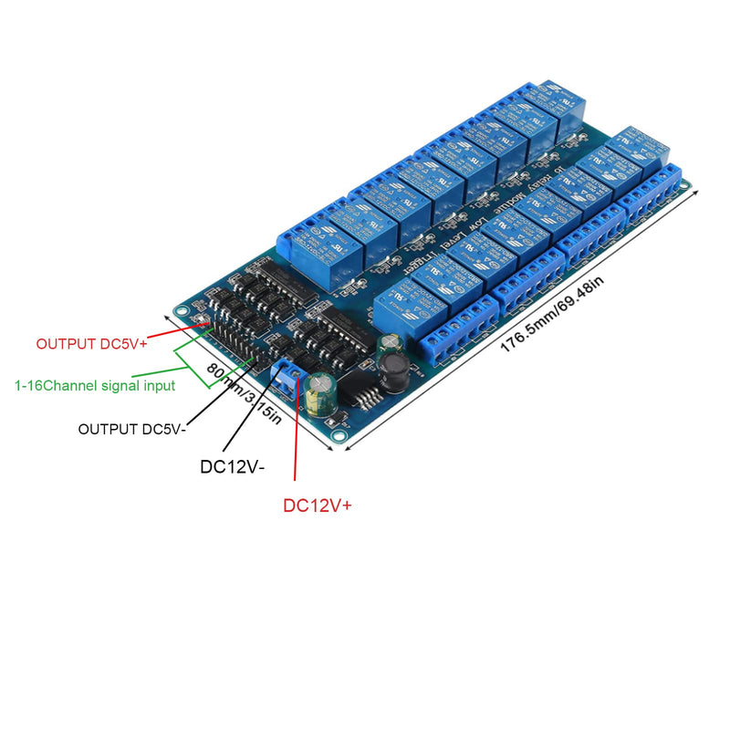 [Australia - AusPower] - 12V 16 Channel Relay Module Board Optocoupler LED LM2576 Power Low Level Trigger 16 CH Expansion Board (12V 16-Channel) 12V 16-CHANNEL 
