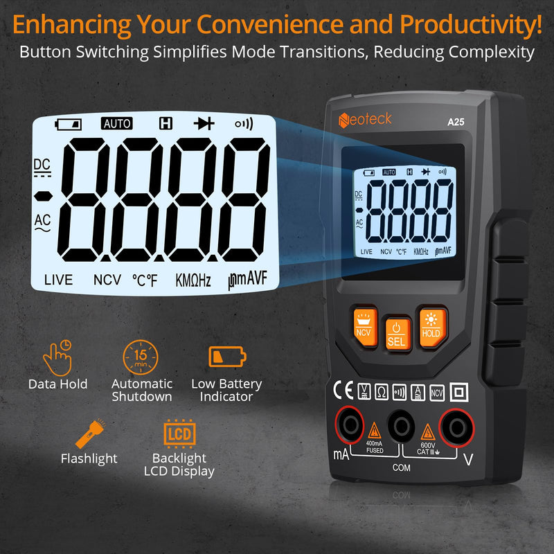 [Australia - AusPower] - Neoteck Professional Electrical Kit: 2000 Counts Auto Ranging Multimeter & 4000 Counts Smart Multimeter with Continuity Test,Diode Check,NCV, Data Hold,Flashlight 