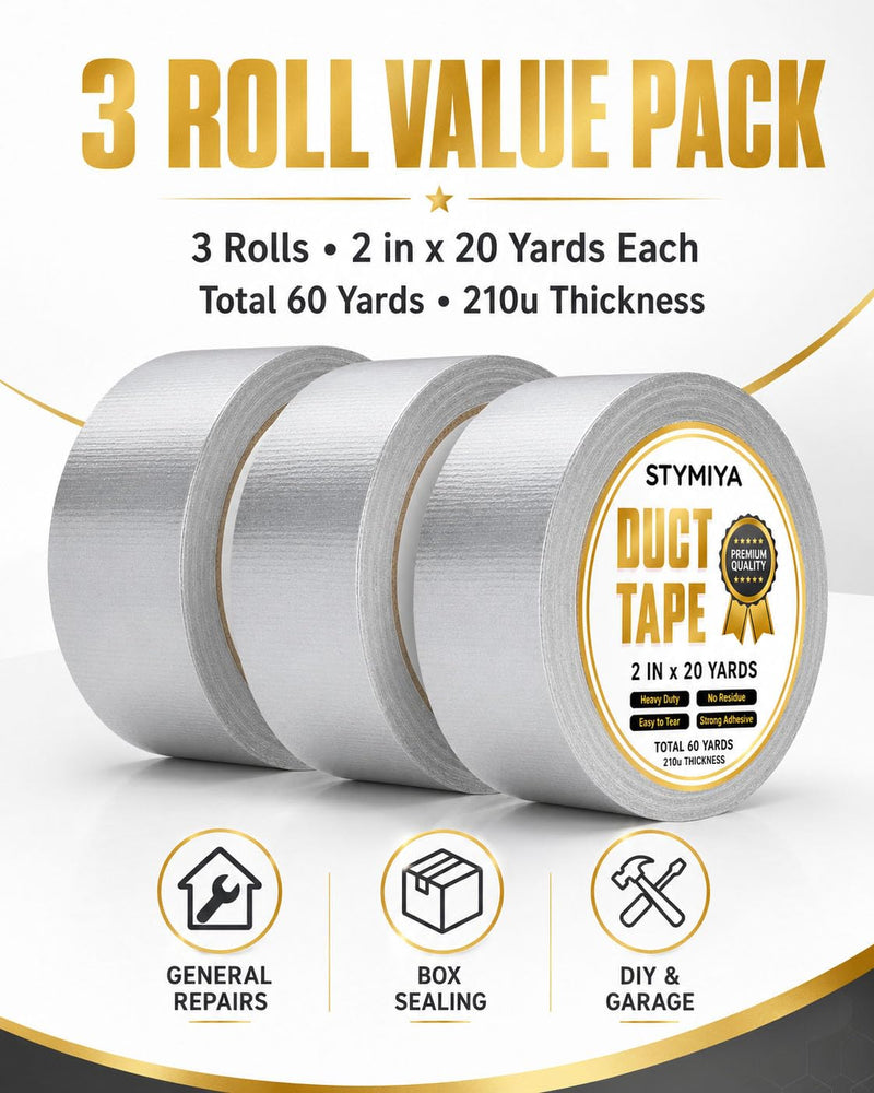 Silver Duct Tape Heavy Duty: Wide Waterproof Outdoor Duck Furniture Repair Tape Bulk - Strong Adhesive Weather UV Resistant No-Residue Masking Tapes Patterns Variety Pack (3, Silver) 3Pack-Silver