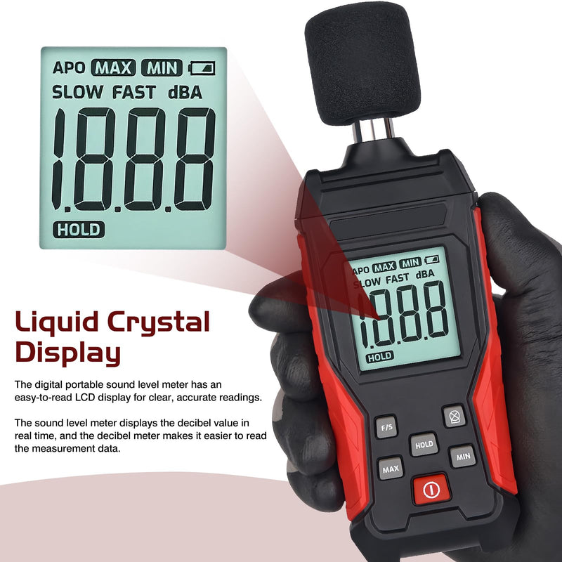 Sound Level Meter Decibel Meter 30-130 dB(A) Digital Meter with Record, Portable Sound Level Meter Calibrated LCD Display for Office, Industry & Noise Measurement