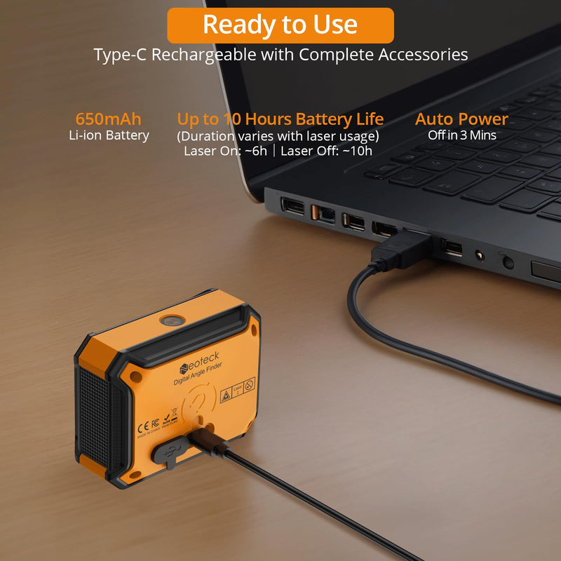 [Australia - AusPower] - Neoteck Digital Angle Finder with Dual Laser (Class 2 Laser, 1mW Power Output) 4x90/2x180°Angle Gauge with LED Display and Data Hold USB Charging Level Box with Bottom and Back Strong Magnetic 