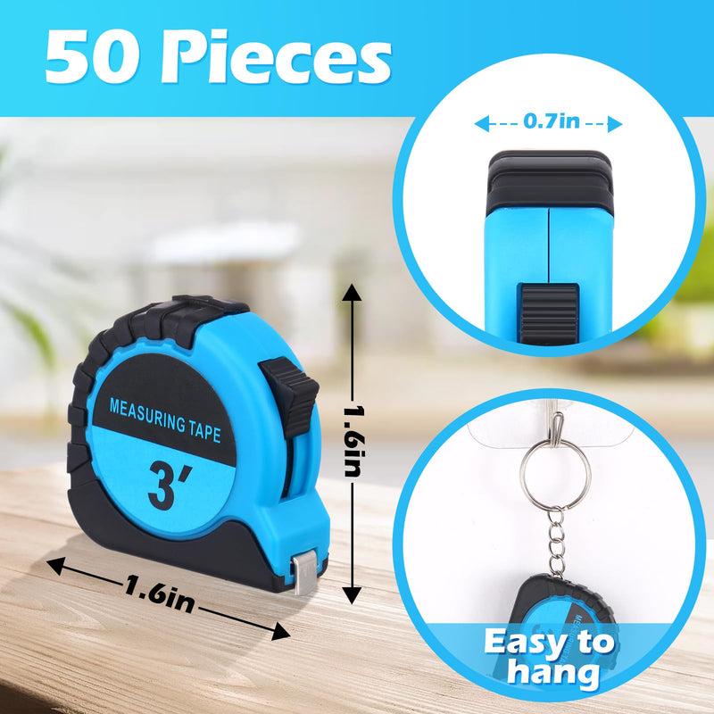 Kanayu Mini Tape Measure Keychains 3 ft Small Retractable Measuring Tape Bulk with Lock Steel Easy Read Pocket for Birthday Party Favors Daily Use(3 ft,Blue,50) Blue 50