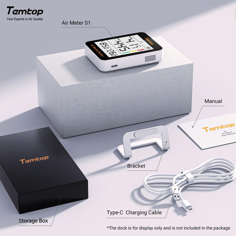 [Australia - AusPower] - Temtop S1-UP Air Quality Meter PM2.5, AQI, Temperature and Humidity, Ultra Long Battery Life of 100 Days, Ideal for Home and Office S1-up(Extended Standby) 