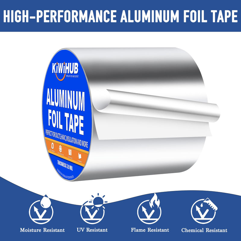 Aluminum Foil Tape,4 inch x 65ft(3.9Mil),Heavy Duty HVAC Tape,Insulation Adhesive Metal Tapes for Ductwork,Dryer Vents Pipe,Sealing and Repairing 4 inch x 65ft 1