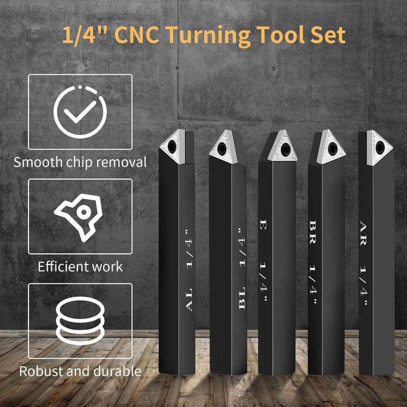 [Australia - AusPower] - 1/4" Indexable Carbide Turning Inserts Holder Set for Machining Lathes, 5 Pcs Set Metal Lathe Tools Inserts Bits with Carbide Inserts TCMT090204. 1/4 in 
