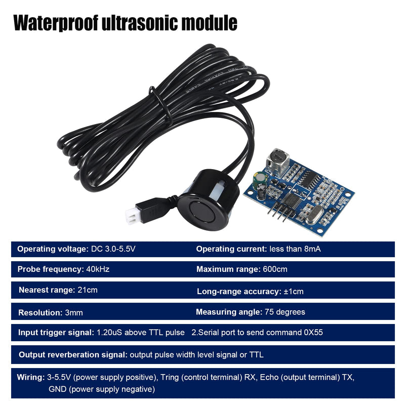 [Australia - AusPower] - 1pcs JSN-SR04T Ultrasonic Distance Sensor,Measuring Ranging Transducer Module Ultrasonic Module 5V DC Waterproof Measuring Transducer Module with 2.5M Probe Cable 1 