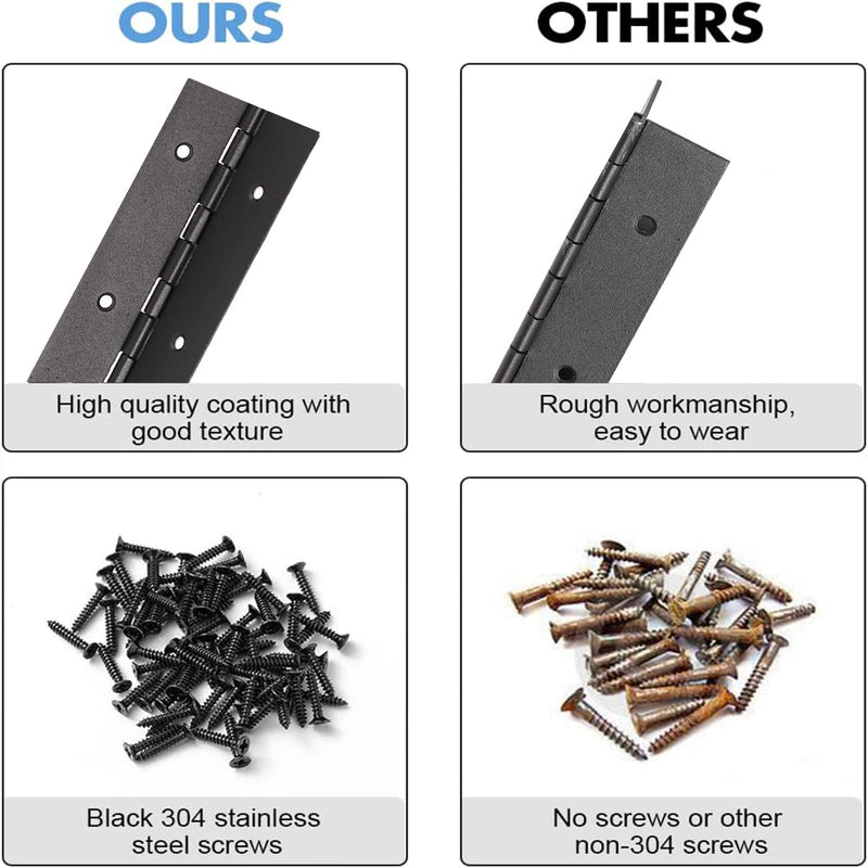 [Australia - AusPower] - 2PCS Black 8-Inch Heavy Duty Stainless Steel Piano Hinge,2" Open Width Continuous Piano Hinges for Wood Furniture Tool,Piano Cabinets, Includes Pre-Drilled Holes and Screws. 8"-2PACK 