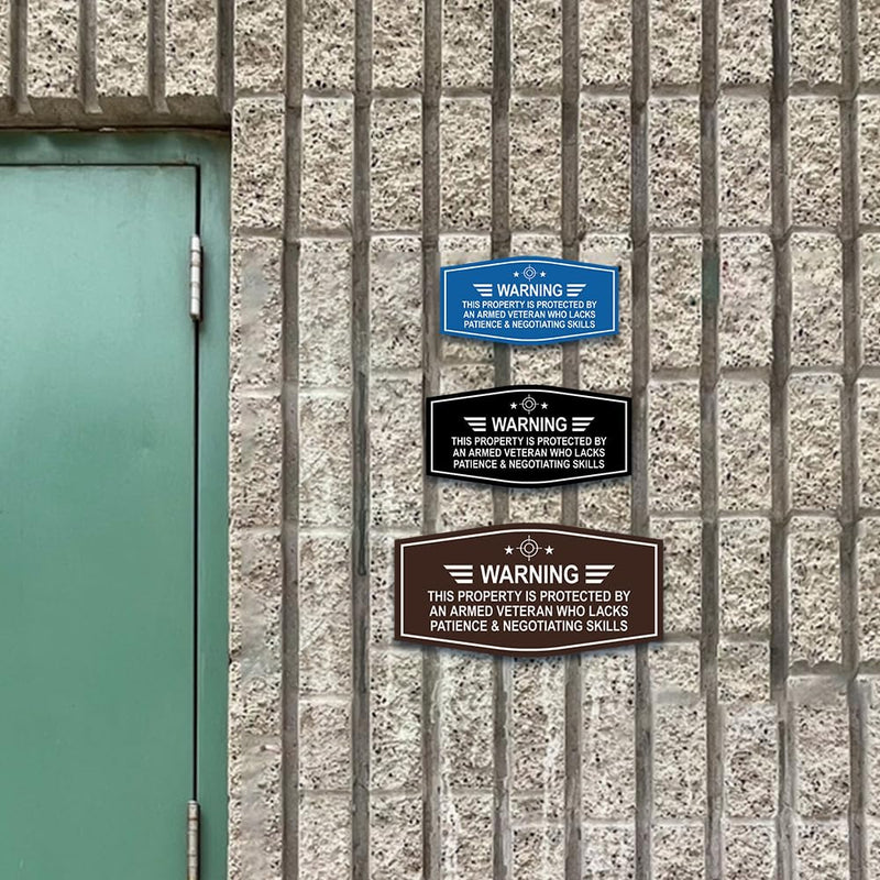Signs ByLITA Fancy Warning: This Property Is Protected By An Armed Veteran Who Lacks Patience & Negotiating Skills | Businesses and Home Sign (Black Gold) - Large (2 Pack) 4.5 x 9" - Large (2 Pack) Black Gold
